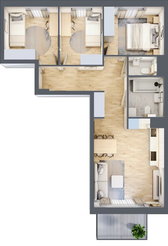 4 pokoje, mieszkanie 64,03 m², piętro 2, oferta nr 106F/M037, Miasteczko Jutrzenki Dzielnica Hortensji, Warszawa, Włochy, ul. Jutrzenki 106F