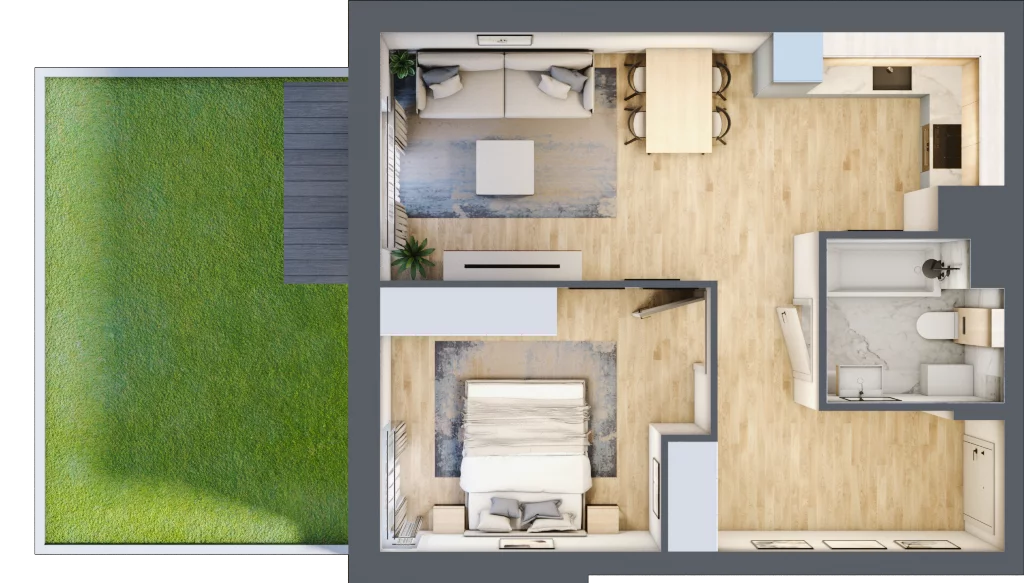 2 pokoje, mieszkanie 44,87 m², parter, oferta nr 106F/M003, Miasteczko Jutrzenki Dzielnica Hortensji, Warszawa, Włochy, ul. Jutrzenki 106F