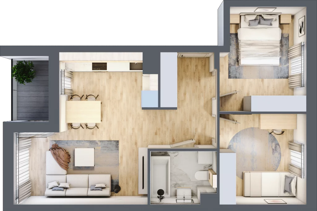 3 pokoje, mieszkanie 54,80 m², piętro 4, oferta nr 106F/M017, Miasteczko Jutrzenki Dzielnica Hortensji, Warszawa, Włochy, ul. Jutrzenki 106F