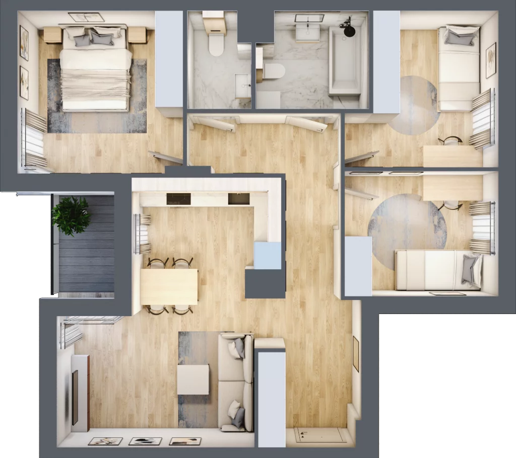 4 pokoje, mieszkanie 76,21 m², piętro 1, oferta nr 106F/M036, Miasteczko Jutrzenki Dzielnica Hortensji, Warszawa, Włochy, ul. Jutrzenki 106F