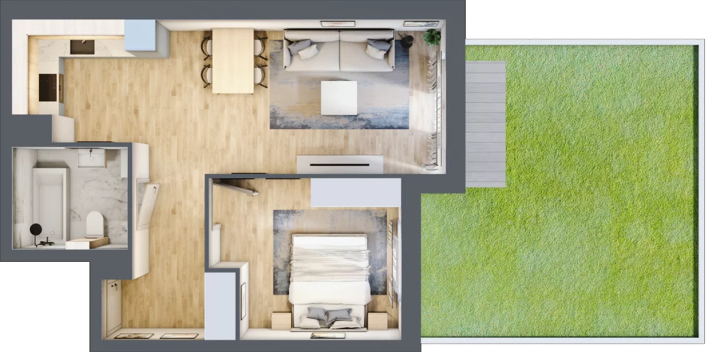 2 pokoje, mieszkanie 44,96 m², parter, oferta nr 106F/M004, Miasteczko Jutrzenki Dzielnica Hortensji, Warszawa, Włochy, ul. Jutrzenki 106F