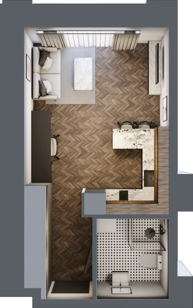 1 pokój, mieszkanie 29,84 m², piętro 1, oferta nr C 1.1, Melody Loft, Łódź, Śródmieście, Śródmieście-Wschód, ul. Pomorska 72/74