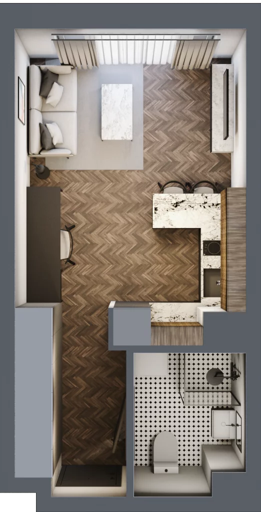 1 pokój, mieszkanie 27,57 m², piętro 4, oferta nr C 4.3, Melody Loft, Łódź, Śródmieście, Śródmieście-Wschód, ul. Pomorska 72/74