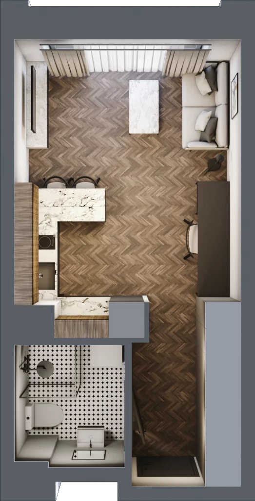 1 pokój, mieszkanie 26,74 m², piętro 2, oferta nr C 2.3, Melody Loft, Łódź, Śródmieście, Śródmieście-Wschód, ul. Pomorska 72/74