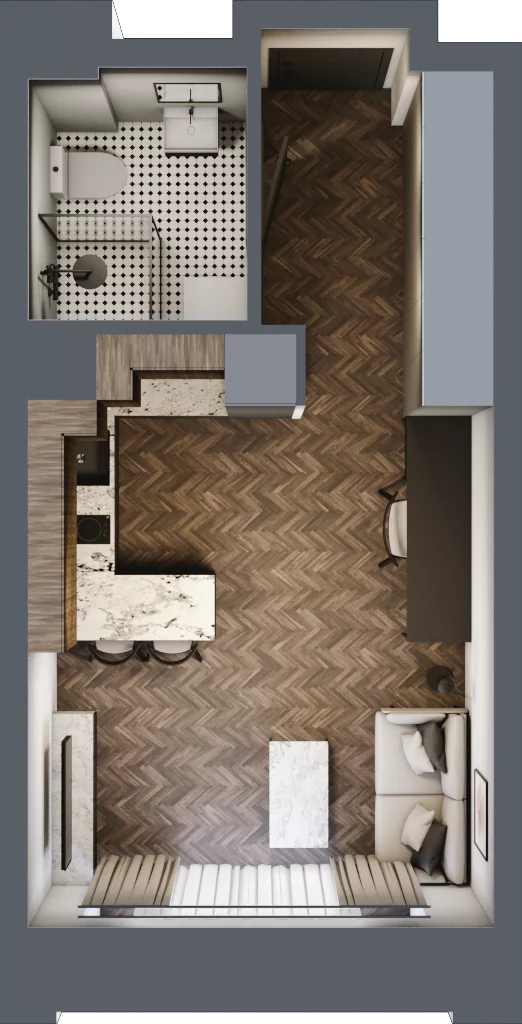 1 pokój, mieszkanie 26,10 m², piętro 1, oferta nr C 1.7, Melody Loft, Łódź, Śródmieście, Śródmieście-Wschód, ul. Pomorska 72/74