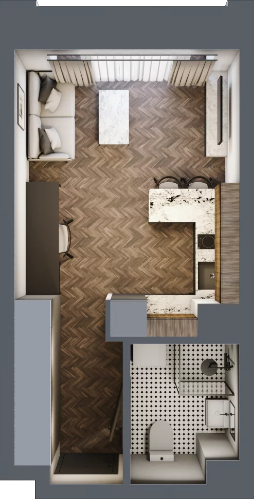 1 pokój, mieszkanie 26,60 m², piętro 1, oferta nr C 1.4, Melody Loft, Łódź, Śródmieście, Śródmieście-Wschód, ul. Pomorska 72/74