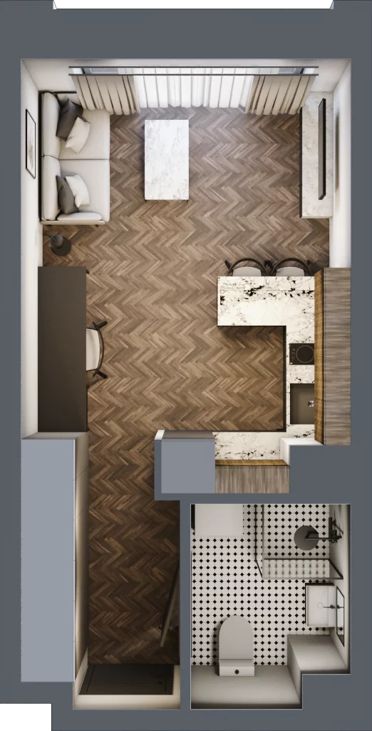 1 pokój, mieszkanie 27,42 m², piętro 3, oferta nr C 3.4, Melody Loft, Łódź, Śródmieście, Śródmieście-Wschód, ul. Pomorska 72/74
