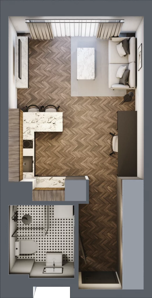 1 pokój, mieszkanie 27,52 m², piętro 4, oferta nr C 4.2, Melody Loft, Łódź, Śródmieście, Śródmieście-Wschód, ul. Pomorska 72/74