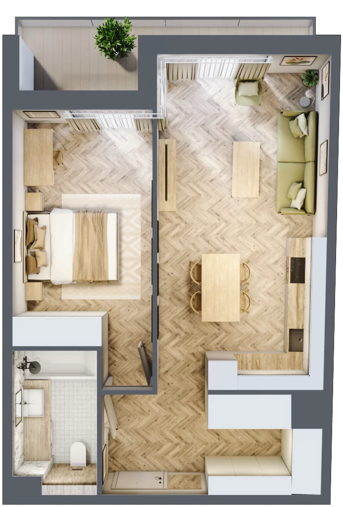 2 pokoje, apartament 48,50 m², piętro 3, oferta nr M.3.8, Marimonte - Apartamenty Mieszkalne, Warszawa, Bielany, Marymont-Kaskada, ul. Marymoncka 4