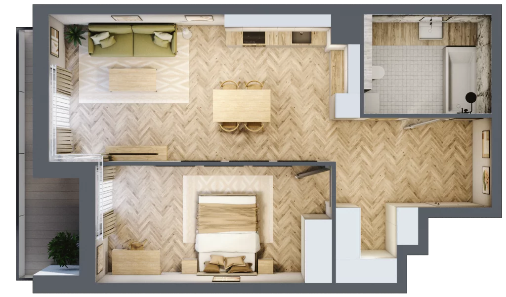 2 pokoje, apartament 57,07 m², piętro 1, oferta nr M.1.1, Marimonte - Apartamenty Mieszkalne, Warszawa, Bielany, Marymont-Kaskada, ul. Marymoncka 4
