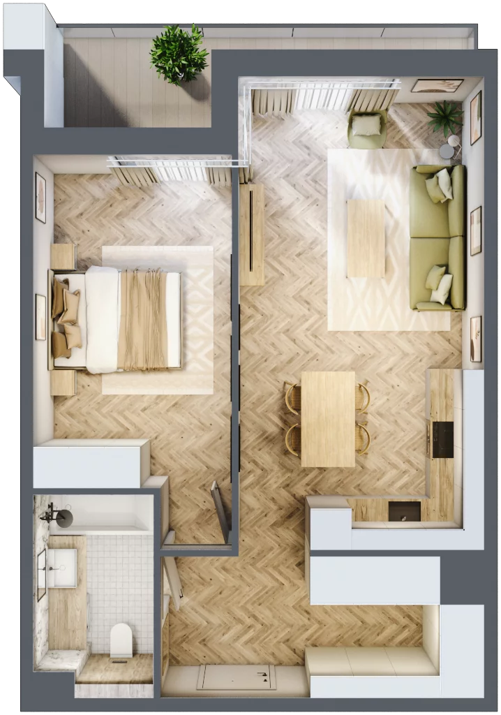 2 pokoje, apartament 49,61 m², piętro 1, oferta nr M.1.2, Marimonte - Apartamenty Mieszkalne, Warszawa, Bielany, Marymont-Kaskada, ul. Marymoncka 4
