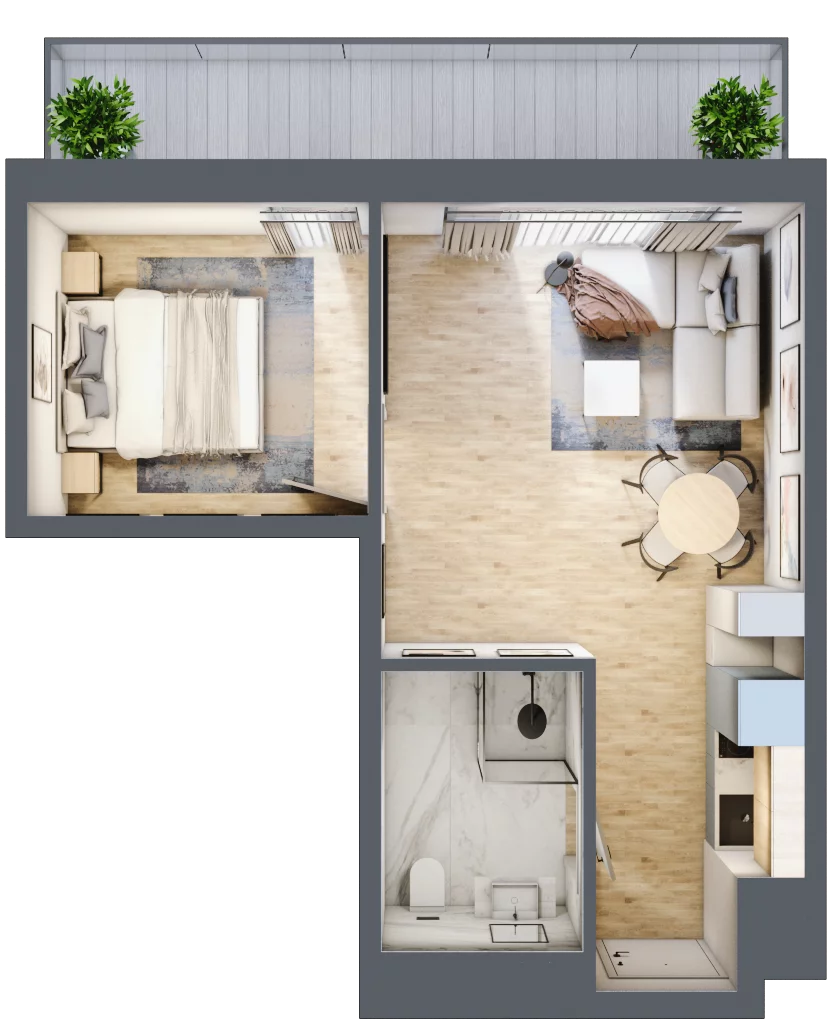 2 pokoje, apartament inwestycyjny 34,34 m², piętro 2, oferta nr 201, ApartMare, Mrzeżyno, ul. Nadmorska 14