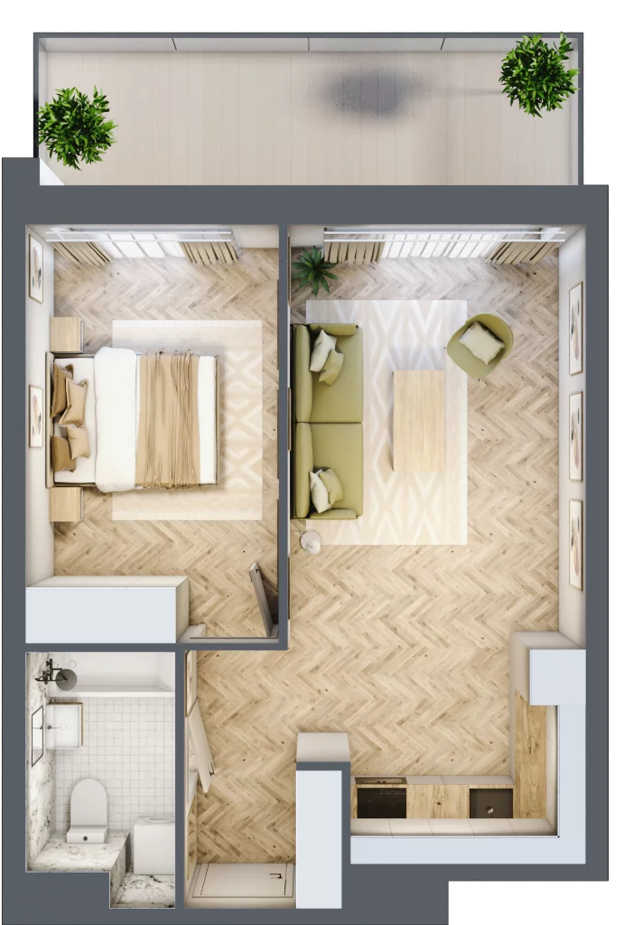 2 pokoje, apartament 41,69 m², parter, oferta nr B14, ESSENSE Baltic Resort, Dziwnów, ul. Kaprala Koniecznego 14