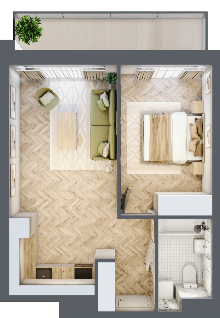 2 pokoje, apartament 42,03 m², piętro 3, oferta nr C69, ESSENSE Baltic Resort, Dziwnów, ul. Kaprala Koniecznego 14