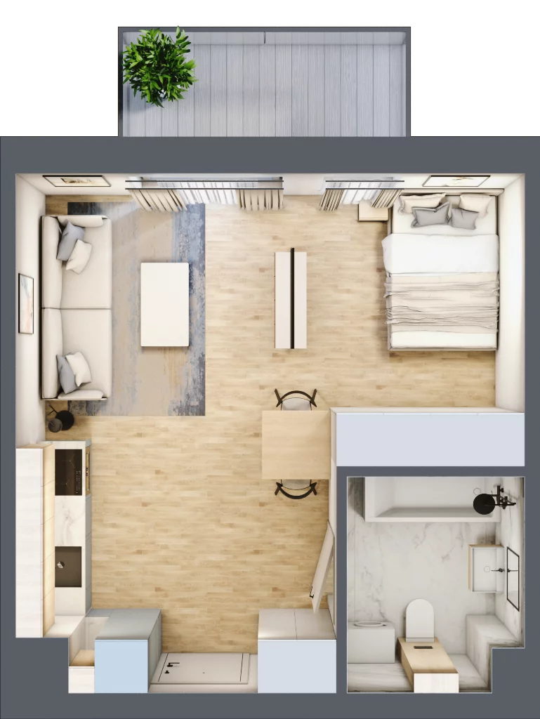 1 pokój, mieszkanie 32,69 m², piętro 6, oferta nr 104, CORSO - etap I, Łódź, Polesie, Stare Polesie, ul. Kasprzaka 5
