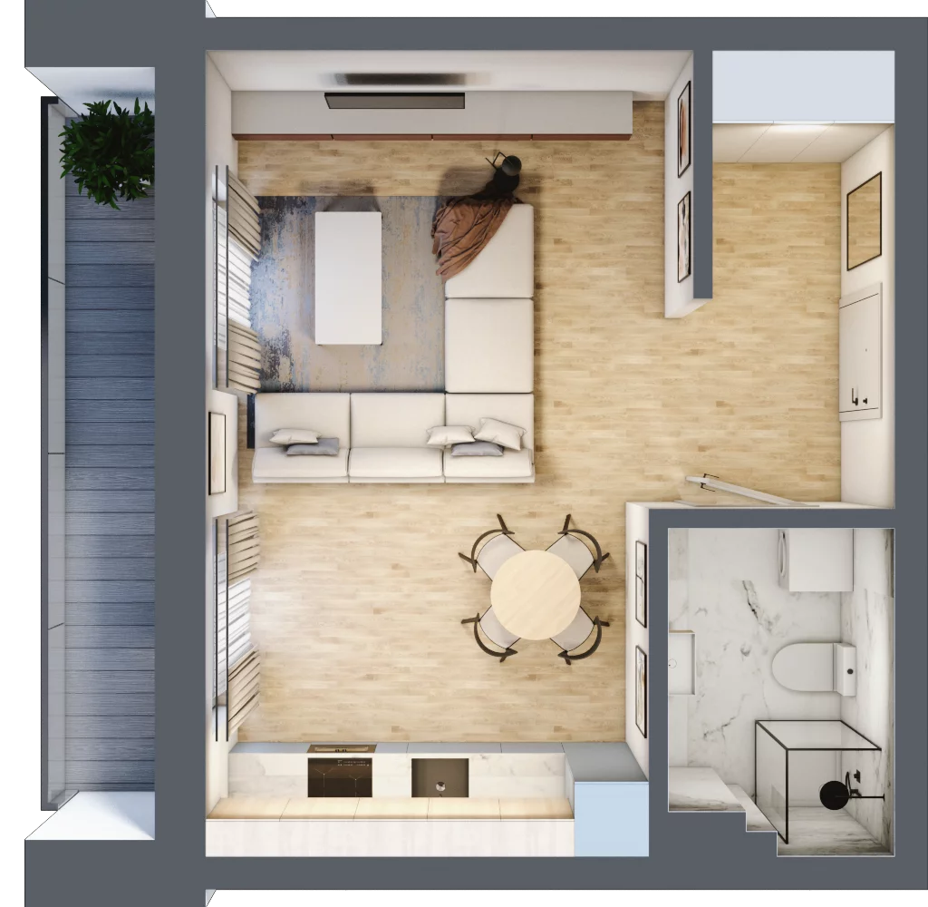 1 pokój, mieszkanie 34,52 m², piętro 2, oferta nr C7, Błękitne Aleje Etap XV, Bielany Wrocławskie, ul. Filmowa