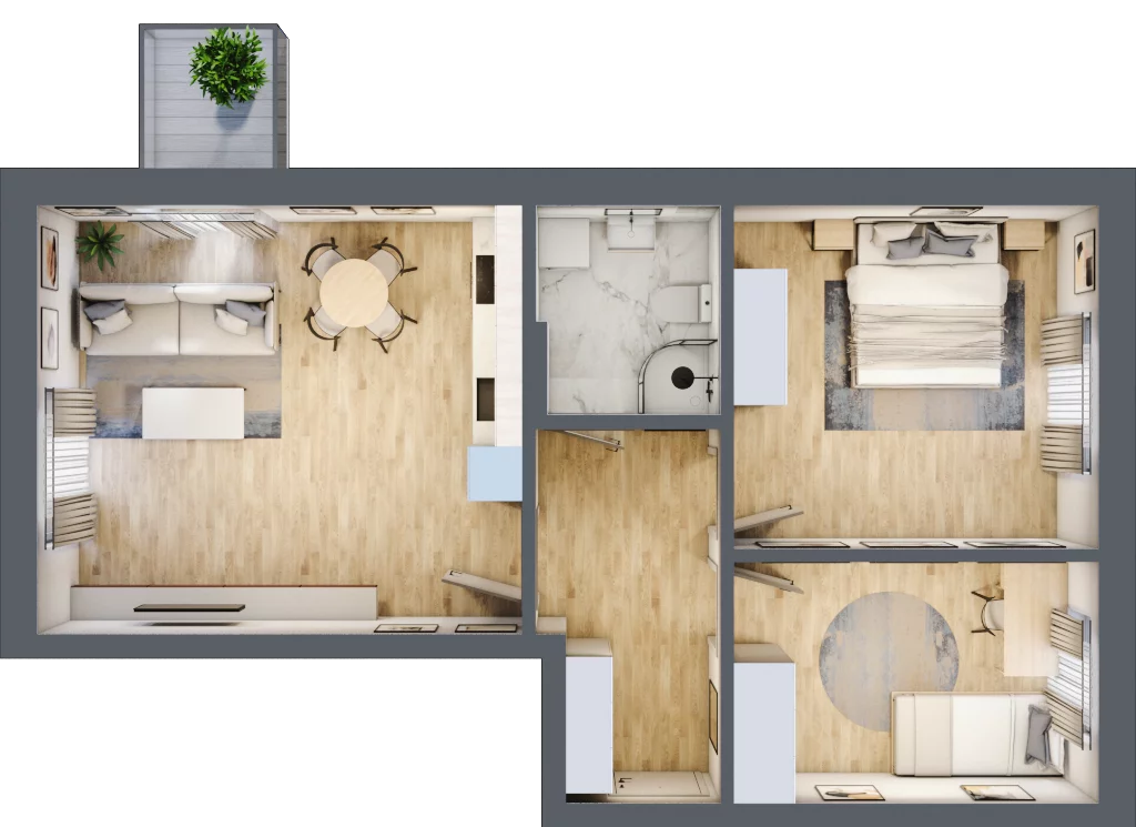 3 pokoje, mieszkanie 63,61 m², piętro 1, oferta nr C5, Błękitne Aleje Etap XV, Bielany Wrocławskie, ul. Filmowa