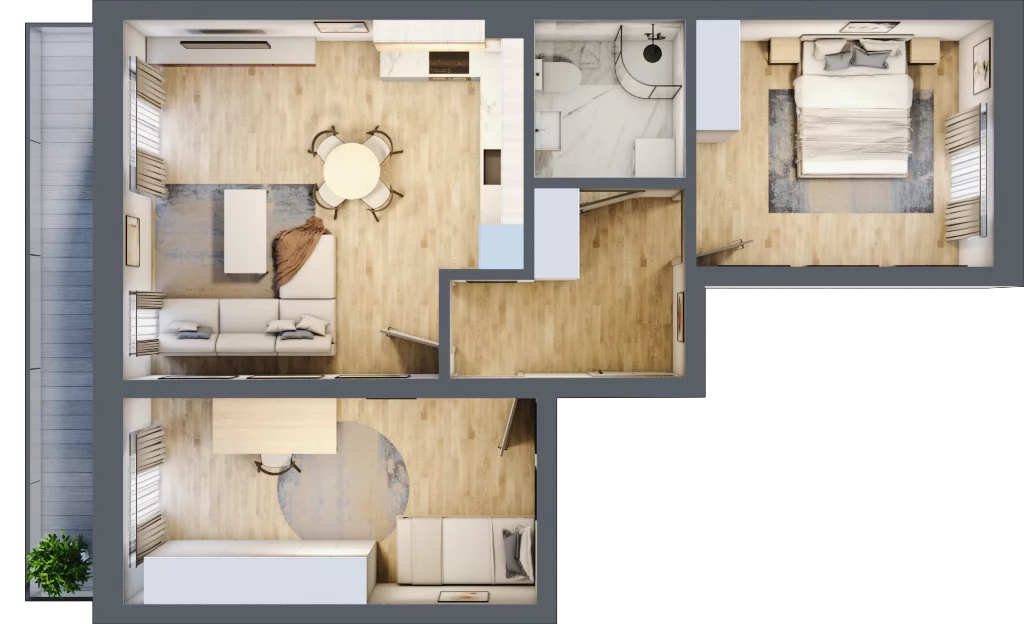 3 pokoje, mieszkanie 64,12 m², parter, oferta nr B2, Błękitne Aleje Etap XV, Bielany Wrocławskie, ul. Filmowa
