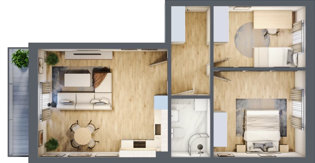 3 pokoje, mieszkanie 63,69 m², parter, oferta nr C1, Błękitne Aleje Etap XV, Bielany Wrocławskie, ul. Filmowa