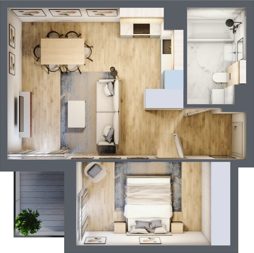2 pokoje, mieszkanie 46,79 m², piętro 1, oferta nr M12, Aleja Krakowska 201, Warszawa, Włochy, Raków, al. Krakowska 201