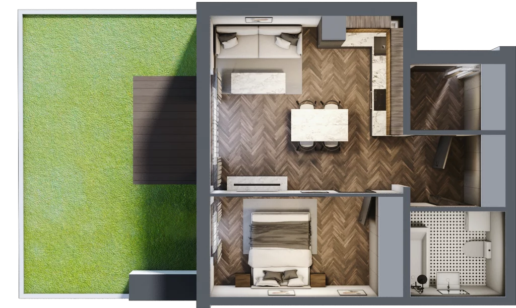 2 pokoje, mieszkanie 46,29 m², parter, oferta nr B1.1, Tarasy Moderno, Kraków, Łagiewniki-Borek Fałęcki, ul. Zbrojarzy