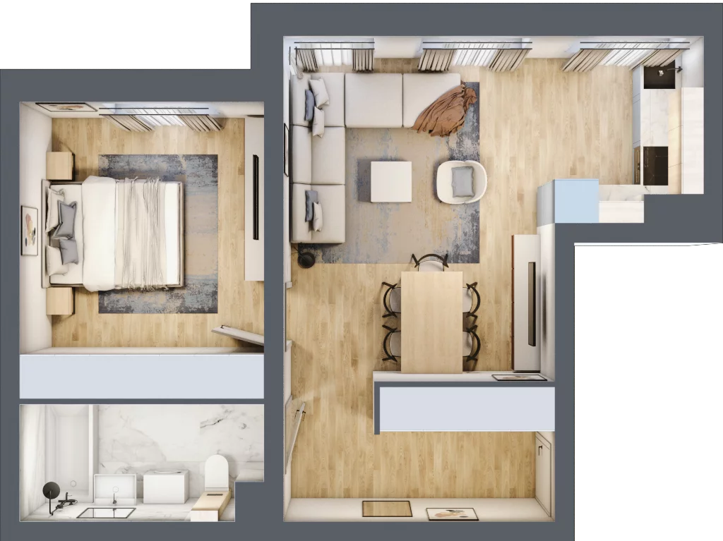 2 pokoje, mieszkanie 47,74 m², piętro 2, oferta nr E14, DA-KO Apartamenty, Gorzów Wielkopolski, ul. Żelazna