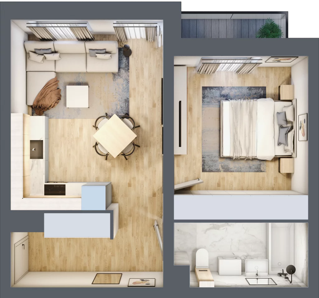 2 pokoje, mieszkanie 43,02 m², piętro 1, oferta nr D5, DA-KO Apartamenty, Gorzów Wielkopolski, ul. Żelazna