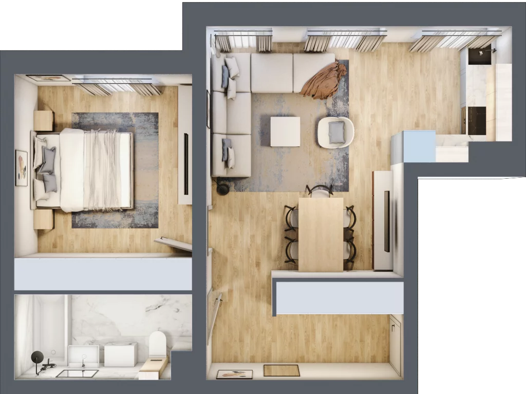 2 pokoje, mieszkanie 47,74 m², piętro 1, oferta nr D8, DA-KO Apartamenty, Gorzów Wielkopolski, ul. Żelazna