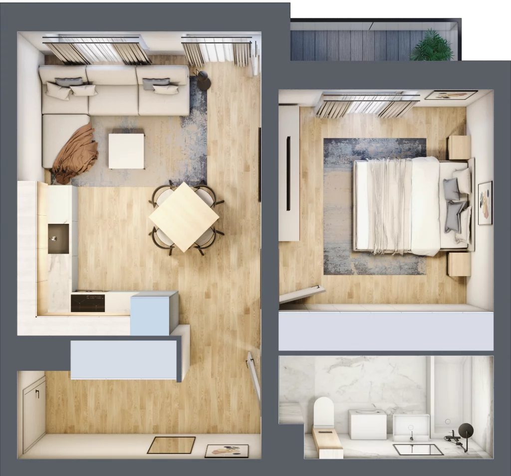 2 pokoje, mieszkanie 43,02 m², parter, oferta nr C1, DA-KO Apartamenty, Gorzów Wielkopolski, ul. Żelazna