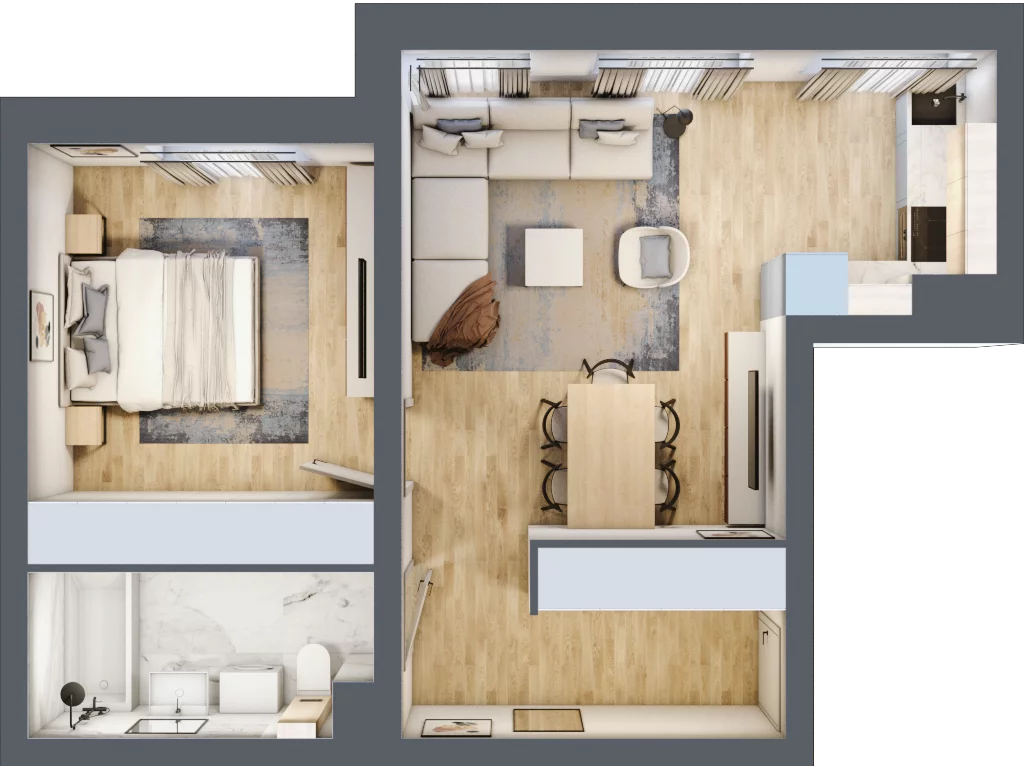 2 pokoje, mieszkanie 47,74 m², parter, oferta nr C4, DA-KO Apartamenty, Gorzów Wielkopolski, ul. Żelazna