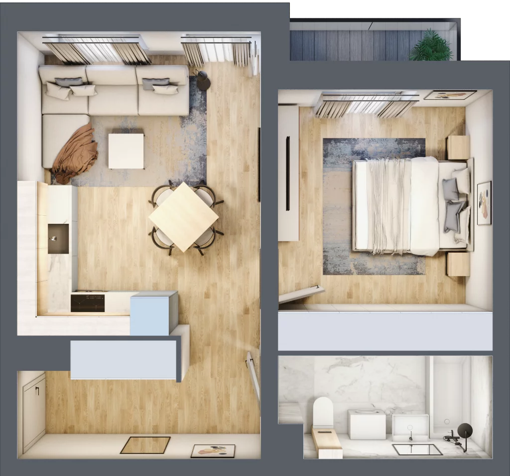 2 pokoje, mieszkanie 43,02 m², piętro 1, oferta nr C5, DA-KO Apartamenty, Gorzów Wielkopolski, ul. Żelazna