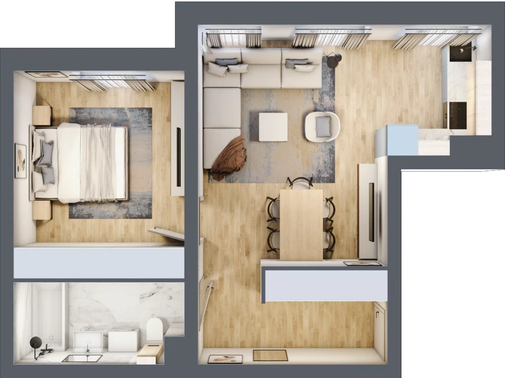 2 pokoje, mieszkanie 47,59 m², piętro 1, oferta nr C8, DA-KO Apartamenty, Gorzów Wielkopolski, ul. Żelazna