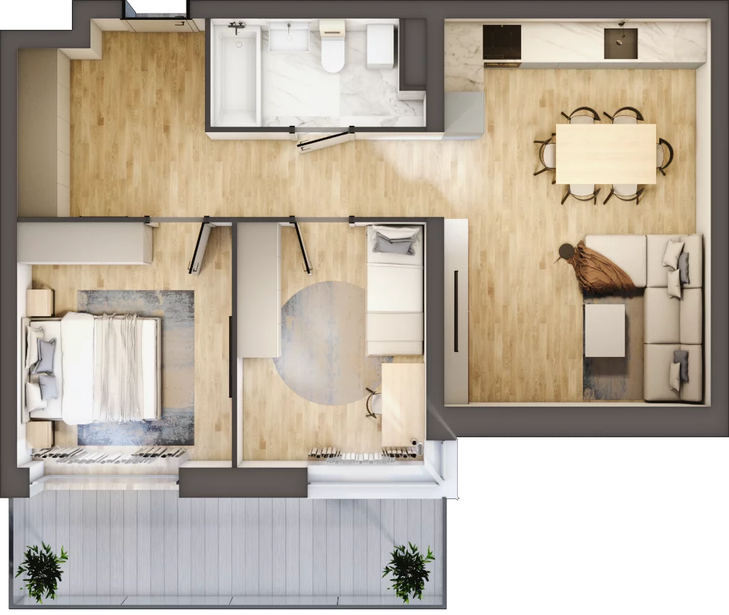3 pokoje, mieszkanie 54,14 m², piętro 3, oferta nr C14, DA-KO Apartamenty, Gorzów Wielkopolski, ul. Żelazna