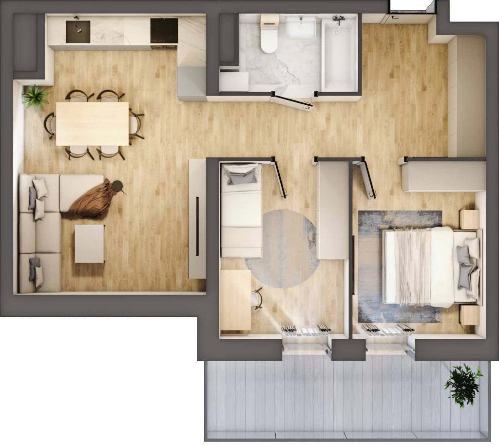 3 pokoje, mieszkanie 49,40 m², piętro 3, oferta nr C15, DA-KO Apartamenty, Gorzów Wielkopolski, ul. Żelazna