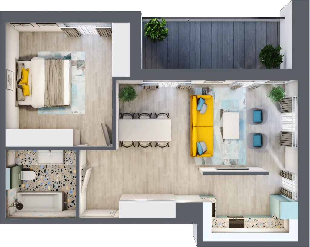 2 pokoje, mieszkanie 57,44 m², piętro 1, oferta nr D.1.5, Osiedle Nowa Dąbrowa, Dąbrowa Górnicza, Gołonóg, ul. Graniczna 14