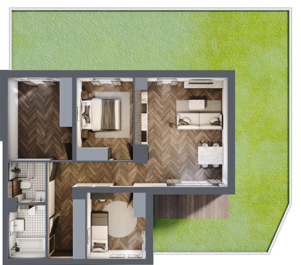4 pokoje, mieszkanie 75,16 m², parter, oferta nr M1, Trybuny Ludów 3, Kraków, Podgórze Duchackie, Wola Duchacka, ul. Trybuny Ludów 3