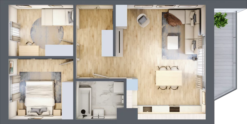 3 pokoje, mieszkanie 61,38 m², piętro 2, oferta nr B08, Kiepury 33, Jelenia Góra, Zabobrze, ul. Jana Kiepury