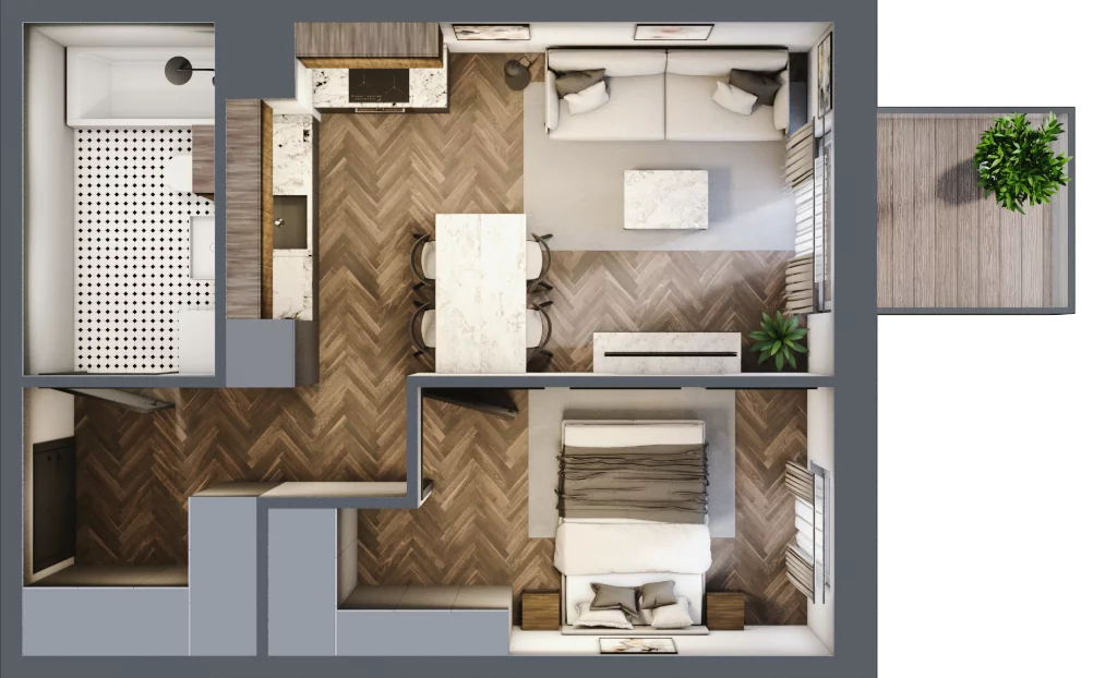 2 pokoje, mieszkanie 37,53 m², piętro 3, oferta nr M48, Punkt Wola, Kraków, Podgórze Duchackie, Wola Duchacka, ul. Trybuny Ludów 15