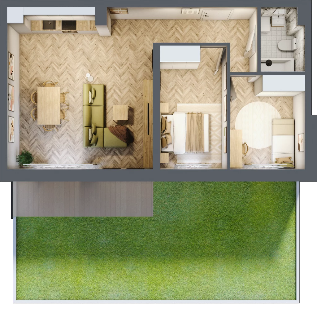 3 pokoje, mieszkanie 63,88 m², parter, oferta nr B1.1, Fokus Bielany, Bielany Wrocławskie, ul. Kolejowa 5