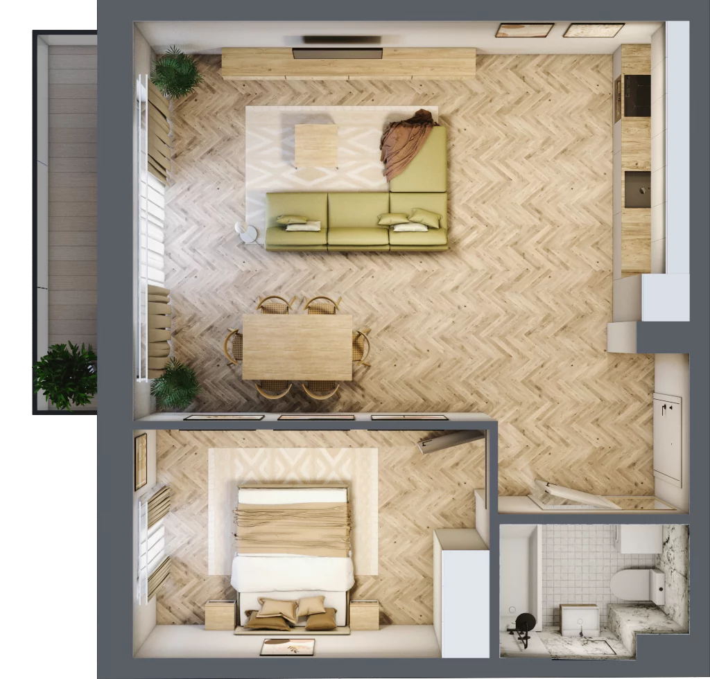 2 pokoje, mieszkanie 55,16 m², piętro 1, oferta nr B1.11, Fokus Bielany, Bielany Wrocławskie, ul. Kolejowa 5