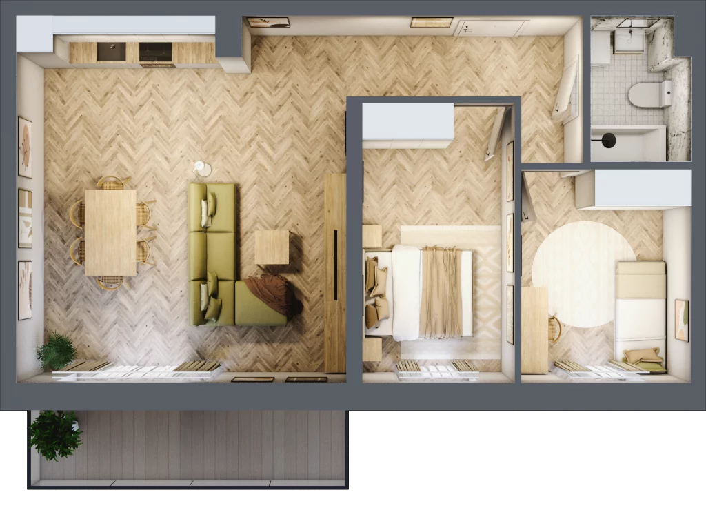 3 pokoje, mieszkanie 63,88 m², piętro 3, oferta nr B1.21, Fokus Bielany, Bielany Wrocławskie, ul. Kolejowa 5