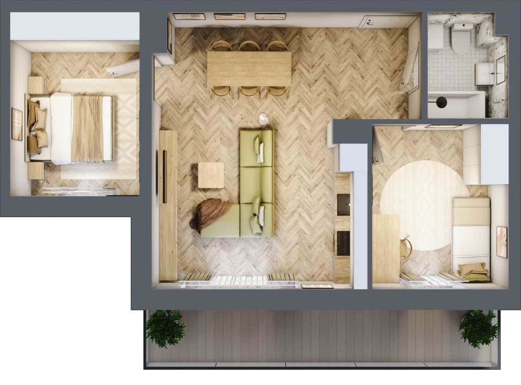 3 pokoje, mieszkanie 56,36 m², piętro 2, oferta nr B1.20, Fokus Bielany, Bielany Wrocławskie, ul. Kolejowa 5