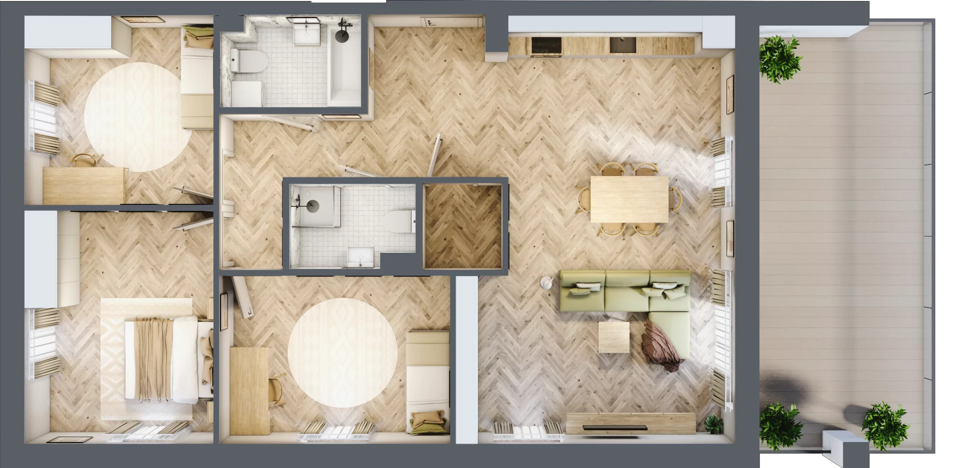 4 pokoje, mieszkanie 99,66 m², piętro 3, oferta nr B1.22, Fokus Bielany, Bielany Wrocławskie, ul. Kolejowa 5