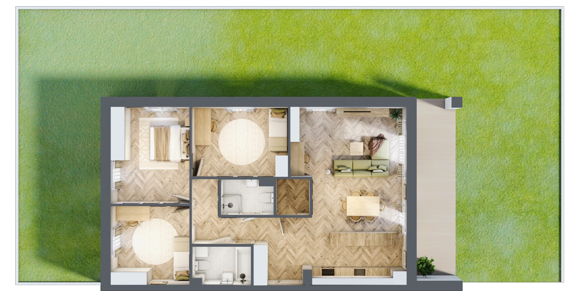 4 pokoje, mieszkanie 99,67 m², parter, oferta nr B1.6, Fokus Bielany, Bielany Wrocławskie, ul. Kolejowa 5
