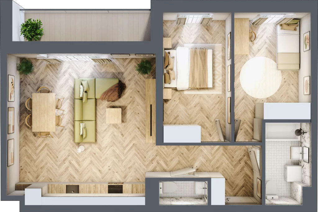 3 pokoje, mieszkanie 65,85 m², piętro 1, oferta nr B1.10, Fokus Bielany, Bielany Wrocławskie, ul. Kolejowa 5