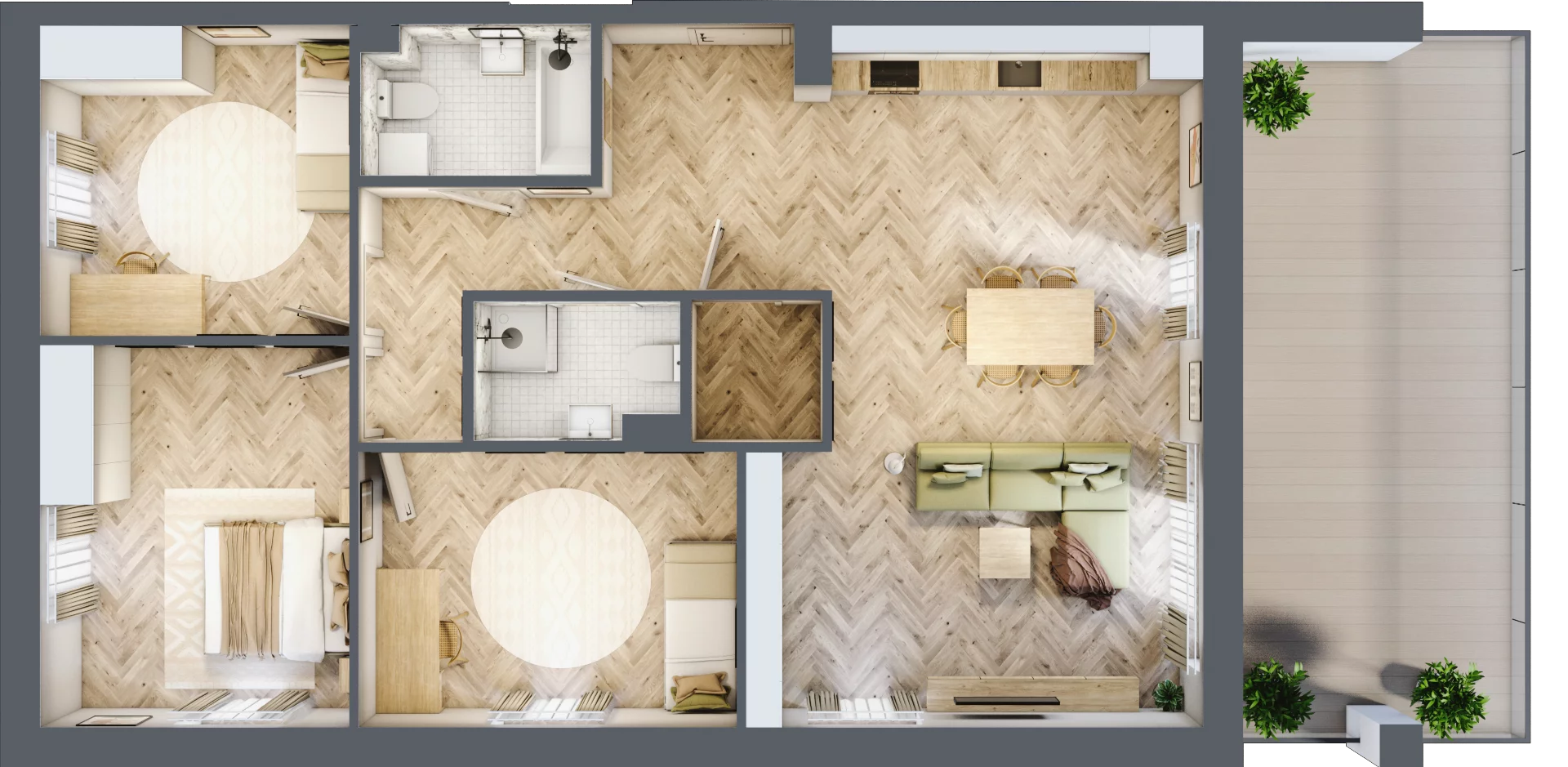 4 pokoje, mieszkanie 99,66 m², piętro 2, oferta nr B1.16, Fokus Bielany, Bielany Wrocławskie, ul. Kolejowa 5