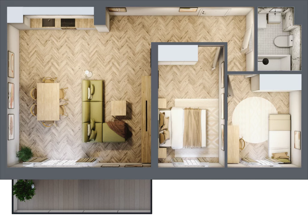 3 pokoje, mieszkanie 63,88 m², piętro 1, oferta nr B1.8, Fokus Bielany, Bielany Wrocławskie, ul. Kolejowa 5