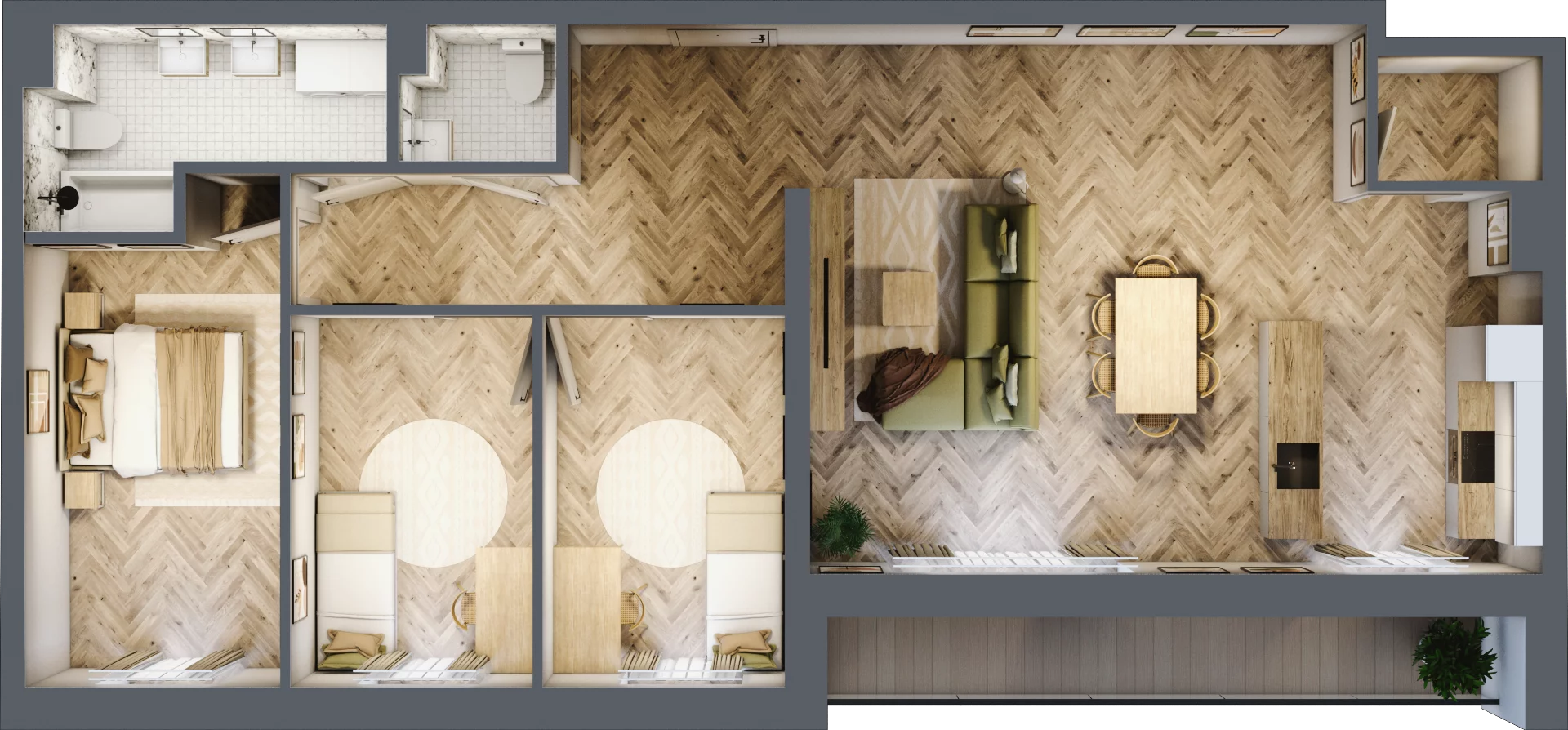 4 pokoje, mieszkanie 98,31 m², piętro 3, oferta nr B2.20, Fokus Bielany, Bielany Wrocławskie, ul. Kolejowa 5