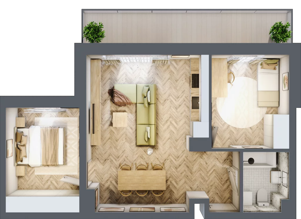 3 pokoje, mieszkanie 56,14 m², piętro 3, oferta nr B2.18, Fokus Bielany, Bielany Wrocławskie, ul. Kolejowa 5