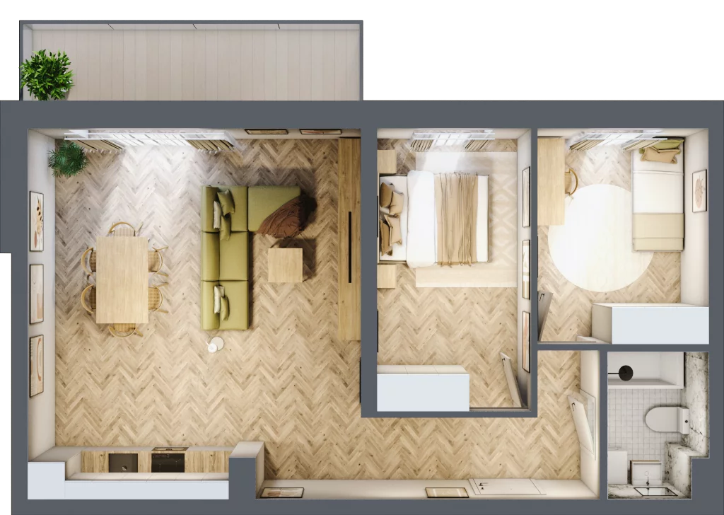 3 pokoje, mieszkanie 63,88 m², piętro 1, oferta nr B2.11, Fokus Bielany, Bielany Wrocławskie, ul. Kolejowa 5